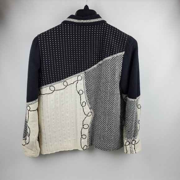 Parsley & Sage Womens Blazer Jacket Lining Button Down Black Cream Small Cotton - Picture 2 of 7